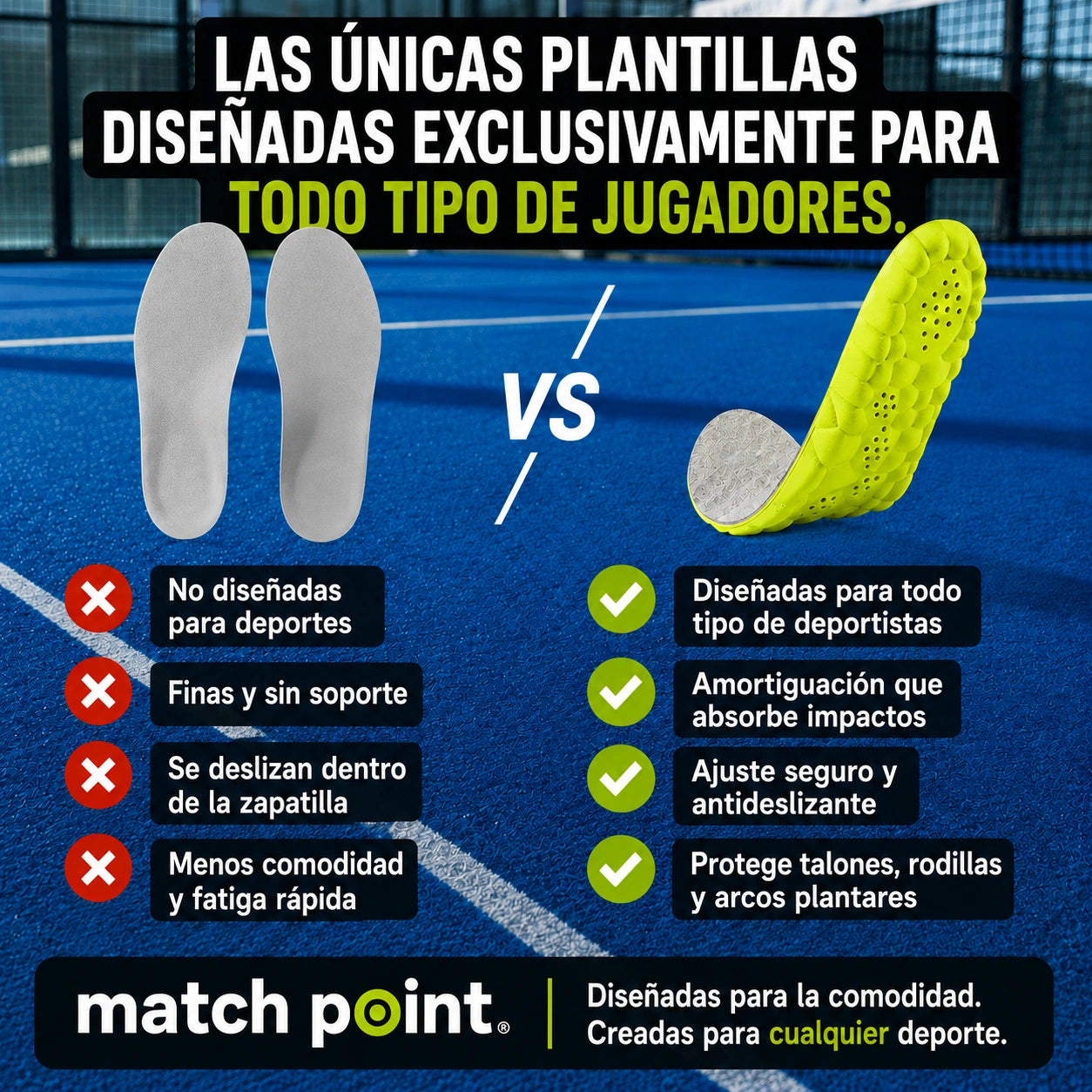 Plantillas deportivas ImpactCoreX: juega durante más tiempo y sin dolor.