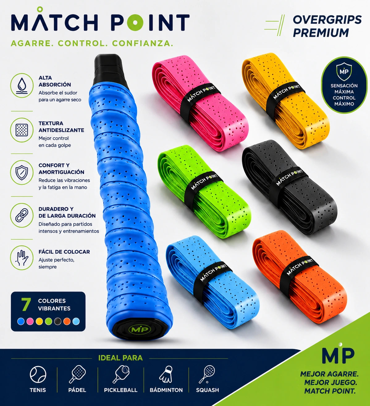 Match Point Pro Overgrips™ – Pack de 6 Overgrips Profesionales